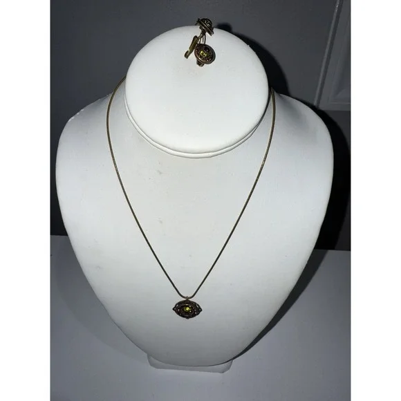Liz Palacios Pink Green Crystal Necklace &‎ Earrings Set